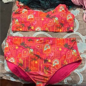 Old Navy Pink Tropical Print Bikini
